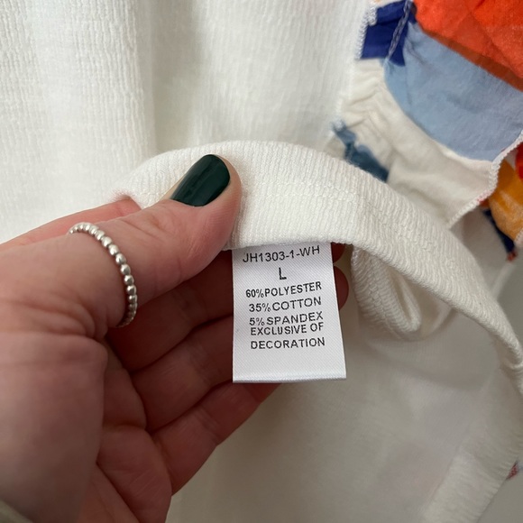 White and Multicoloured THML ruffled sleeve top Sz L - Picture 5 of 5